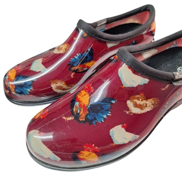 Sloggers Garden Shoes Womens 10 Chicken Red Waterproof Slip On USA Farm Country - Picture 2 of 9